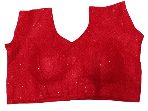 Women'S Art Silk With Mirror Work Half Sleeve Regular Fit Blouse Free