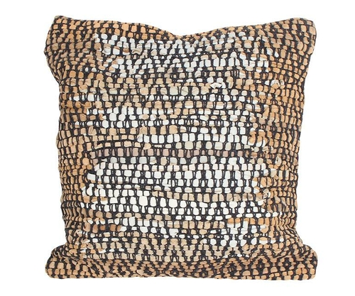 Cotton Leather Hand Knit Cushion Argyle 45 X 45 Cm