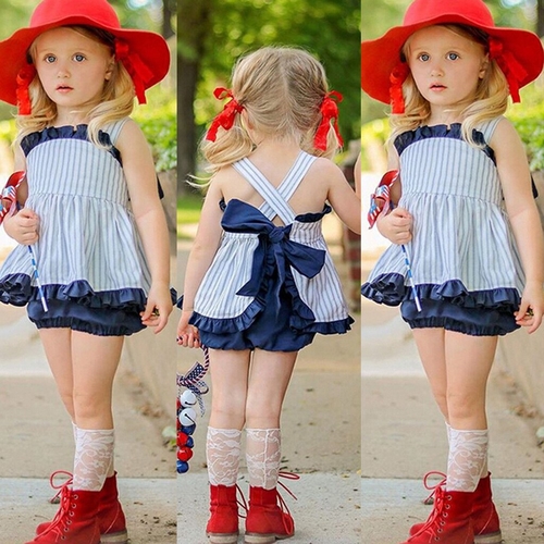 Kid Bady Girl Strap Striped Ruffled