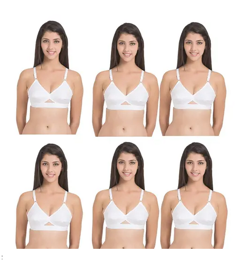 WOMEN AND GIRL COTTON BRA DAILY USE-PACK OF 6 (Size-34A) (Color-WHITE)