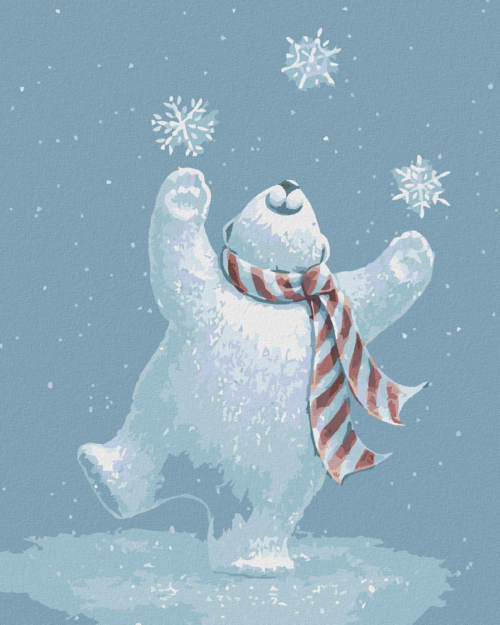 Paint by Numbers - TEDDY BEAR JUGGLING WITH SNOWFLAKES (SUE ELLEN