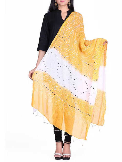 mirror work bandhani print dupatta