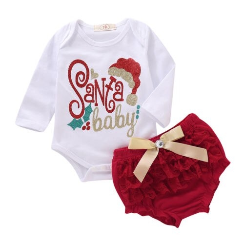 2PCS Newborn Baby Girl Xmas Outfits Clothes Set