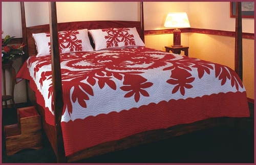 Hawaiian Quilt Bedspread - Bird of Paradise Design