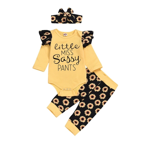 Infant Baby Kid Girls Sunflower Clothes Sets Long