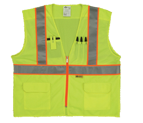 2W MS530C-2 5XL Class 2 Mesh And Solid- Ansi Vest - Lime- 5 Extra Larg