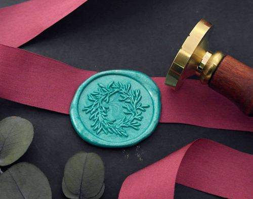 Main Wreath Metal Stamp / Wedding Wax Seal Stamp / Sealing Wax Stamp image