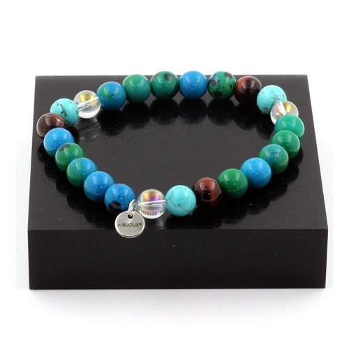 Red Tiger's Eye + Chrysocolla + Turquoise + Titanium Quartz Bracelet