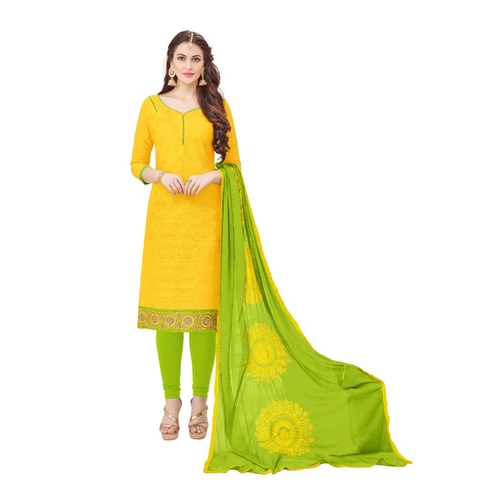 Cotton Jacquard Fabric Yellow Color Dress Material
