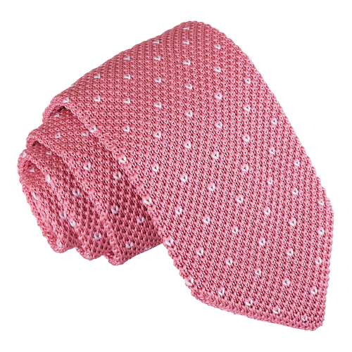 Flecked V Polka Dot Knitted Slim Tie - Baby Pink