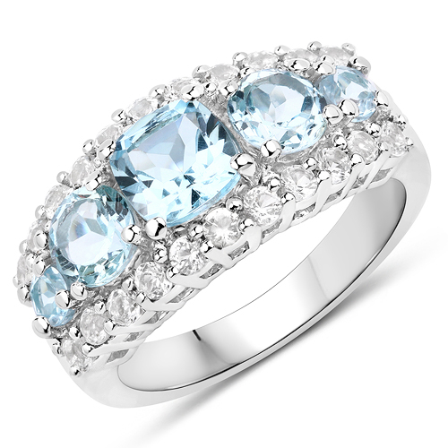 3.47 Carat Genuine Blue Topaz and White Topaz .925 Sterling Silver