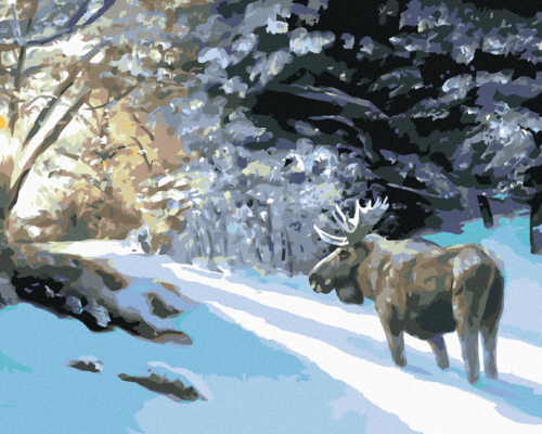 Zuty - Paint by Numbers - MOOSE IN A SNOWY FOREST (D. RUSTY RUST),