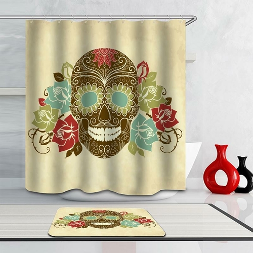 Olive Green Skull Shower Curtain