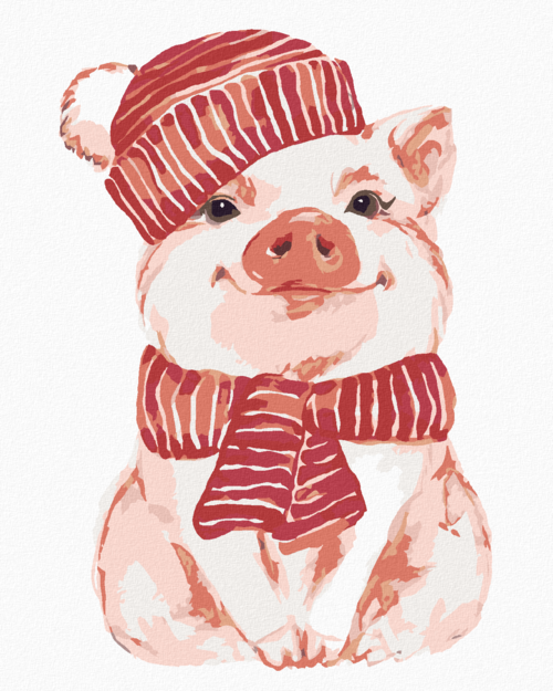 Paint by Numbers - PIG WITH A RED SCARF AND A HAT