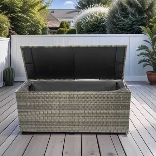 Outdoor Storage Box, 113 Gallon Wicker Patio Deck Boxes with Lid,