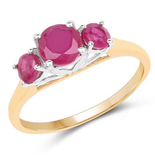 14K Yellow Gold Plated 2.01 Carat Genuine Glass Filled Ruby .925