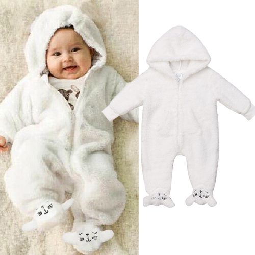 Newborn Baby Boy Girl Fur Warm Winter Romper Long