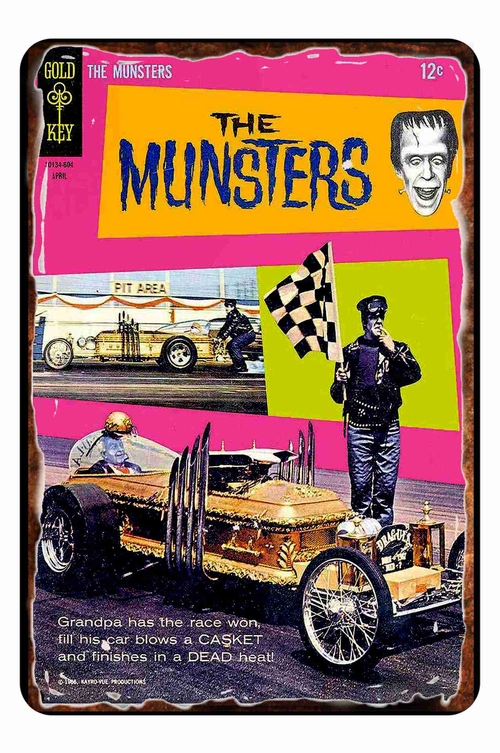 The Munsters Hermans Race Car 8 x 12 inch Metal Tin Sign