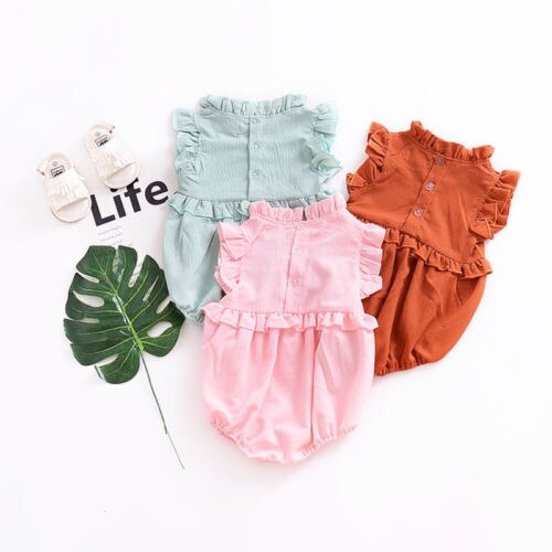 Cute Newborn Baby Girls Ruffle Jumpsuit Bodysuit