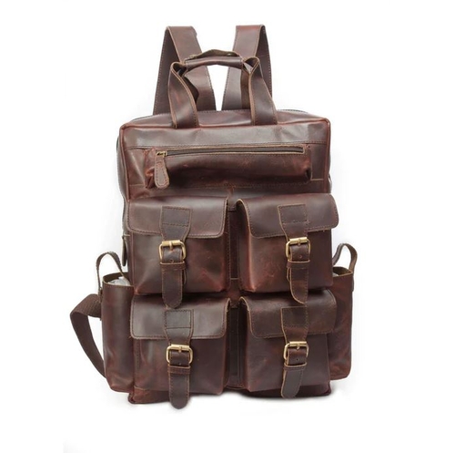 Buffalo Leather Backpack for Men Vintage 15.6 Inch Laptop Bag 