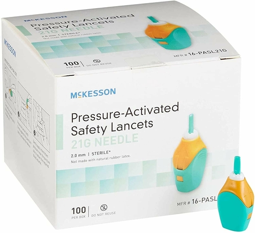 McKesson Case of 2000 Safety Lancet Needle Green/Orange 2 mm. Pressure