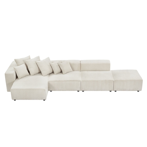 Soft Corduroy Sectional Modular Sofa 4 Piece Set, Small L-Shaped