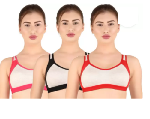 Pack of 3 Women Sports Non Padded Bra  (Black, Red, Pink)