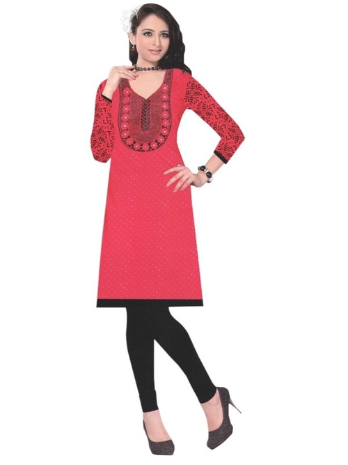 Red Designer Round Embroidered Neck Women’s  Kurta