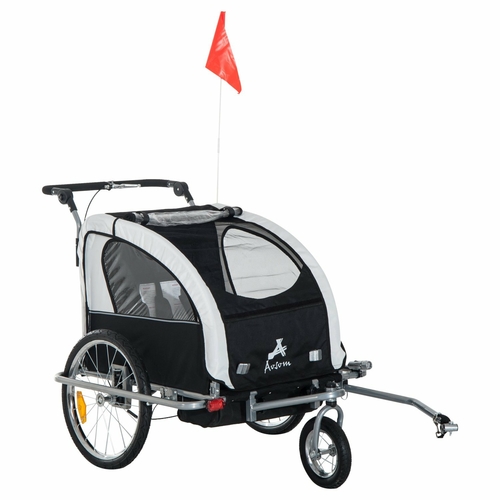 Baby Bike Trailer 2 in1 Double Child and Stroller - Black & White