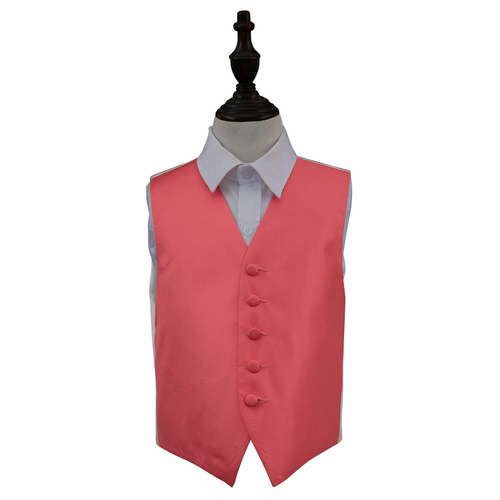 Solid Check Waistcoat - Boys - Coral, 28'