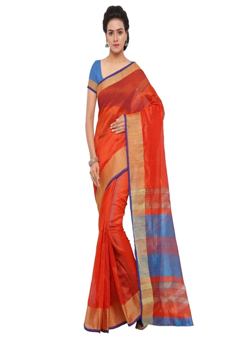 Generic Women's Tussar Silk Saree (Orange, 5-6