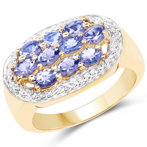 14K Yellow Gold Plated 1.70 Carat Genuine Tanzanite .925 Sterling