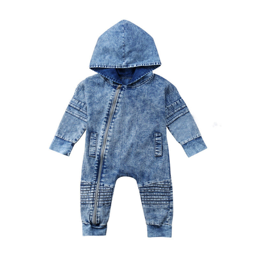 Newborn Kid Baby Boy Girl Denim Hooded Romper