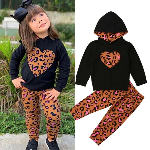 Fashion Kids Baby Girl Leopard Sets Autumn Warm