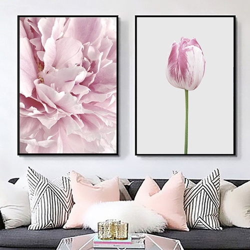 Prints Flowers Poster Pink and Grey Pastel Wall