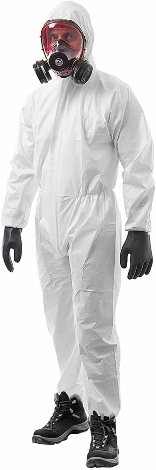 Hazmat Suits Disposable Coveralls 4X-Large. Pack of 5 White Protective