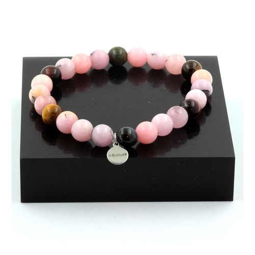 Pink Opal + Multicolor Tiger's Eye Bracelet 8 mm Beads.