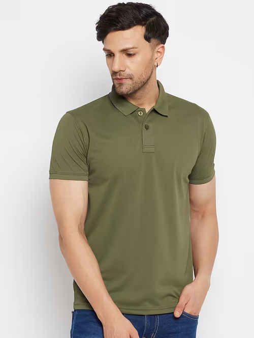 Men's solid cotton polo t-shirt (Size-XL) (Color-MEHANDI)