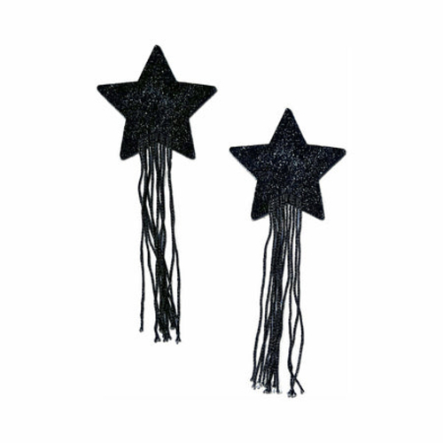 Tassel Pasties: Black Sparkle Star Pastease with Long Fringe Nipple