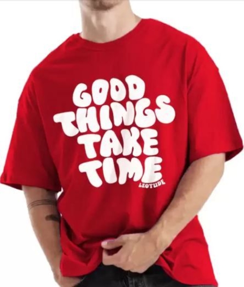 Men Printed Round Neck Pure Cotton Red T-Shirt M