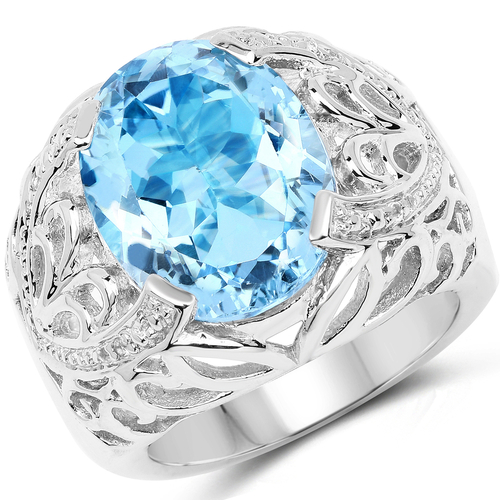 11.29 Carat Genuine Blue Topaz and White Topaz .925 Sterling Silver