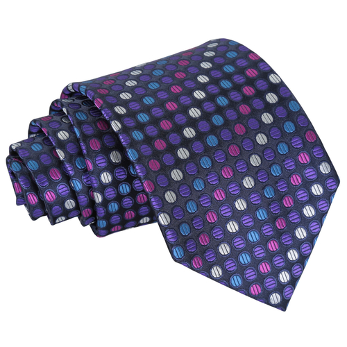 Chequered Polka Dot Classic Tie - Purple, Blue & Pink