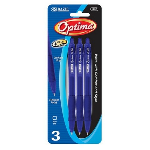 Bazic 1797 BAZIC Optima Blue Oil-Gel Ink Retractable Pen w/ Grip (3/P