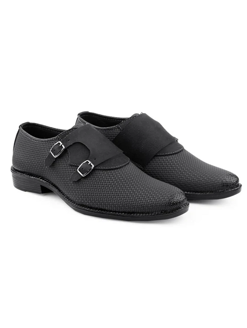 Black Leatherette Slip On Monk Straps(Size10)(Colorblack)
