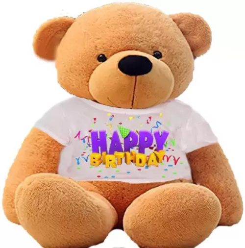 SOFT TOYS Big Teddy Bear Wearing "Happy Birthday" T-Shirt (4 feet,