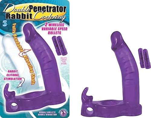 Double Penetrator Rabbit Cock Ring - Purple