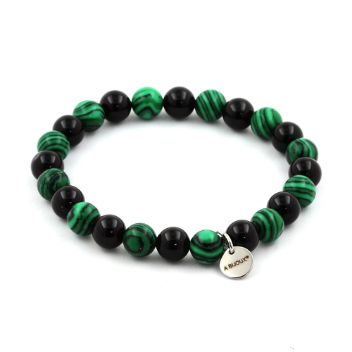 Malachite + Black Agate Bracelet 8 mm Beads.