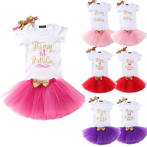 Toddler Baby Girls Birthday Party Set Short Sleeve