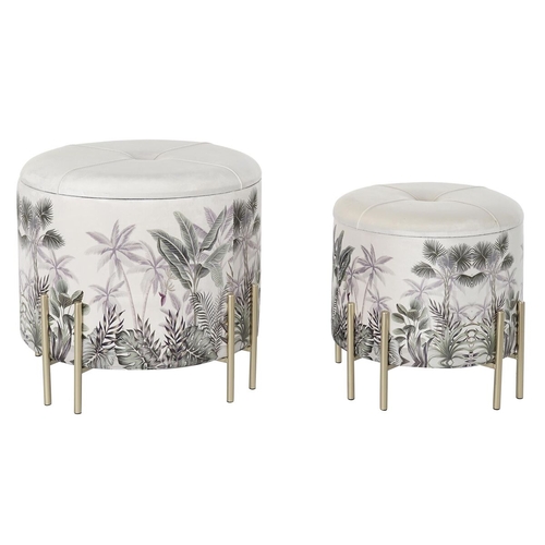 Footrest DKD Home Decor Beige Golden Polyester MDF Green Tropical