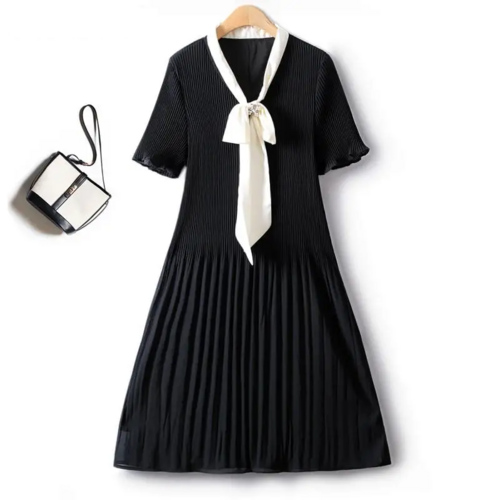 Pressed Pleated Summer Dresses For Women V Neck Color Matching Diamond